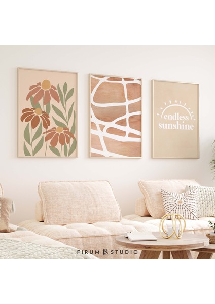 Boho 3'lü Set, Hafif Estetik Sanat, Galeri Duvar Seti, Sıcak Tonlar, 3'lü Duvar Sanatı Seti fiyatları