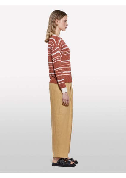 %100 Keten Önü Pile Detaylı Yüksek Bel Jogger Pantolon Kadın Sarı Pantolon - 325P4AGHLF06R fiyatları