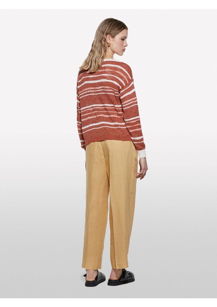 %100 Keten Önü Pile Detaylı Yüksek Bel Jogger Pantolon Kadın Sarı Pantolon - 325P4AGHLF06R modelleri