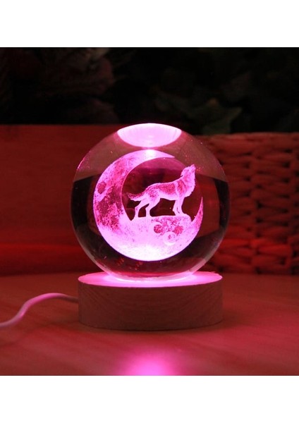 Kişiye Özel Işıklı Ahşap Kaideli Kurt Temalı Cam Küre 8*6cm fiyatları