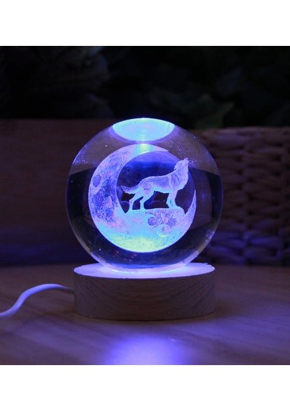 Kişiye Özel Işıklı Ahşap Kaideli Kurt Temalı Cam Küre 8*6cm modelleri