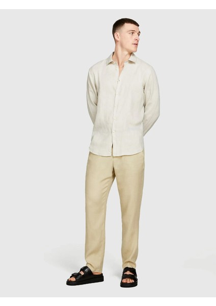 %100 Keten Regular Fit Gömlek Erkek Bej Gömlek - 325P5BKUSQ029