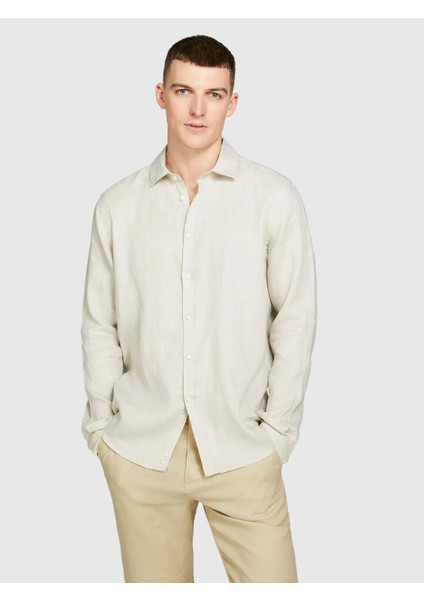 %100 Keten Regular Fit Gömlek Erkek Bej Gömlek - 325P5BKUSQ029 fırsatları