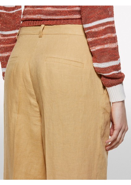 %100 Keten Önü Pile Detaylı Yüksek Bel Jogger Pantolon Kadın Sarı Pantolon - 325P4AGHLF06R indirimleri