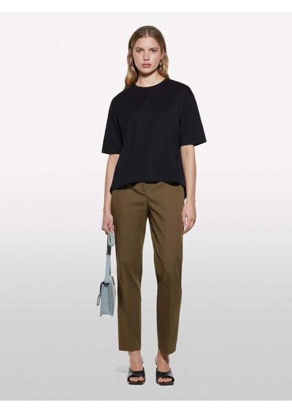 Pamuk Karışımlı Yanı Bağlamalı Yüksek Bel Sigaret Pantolon Kadın Yeşil Pantolon - 325P4SI0LF074