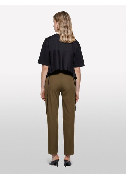 Pamuk Karışımlı Yanı Bağlamalı Yüksek Bel Sigaret Pantolon Kadın Yeşil Pantolon - 325P4SI0LF074 modelleri