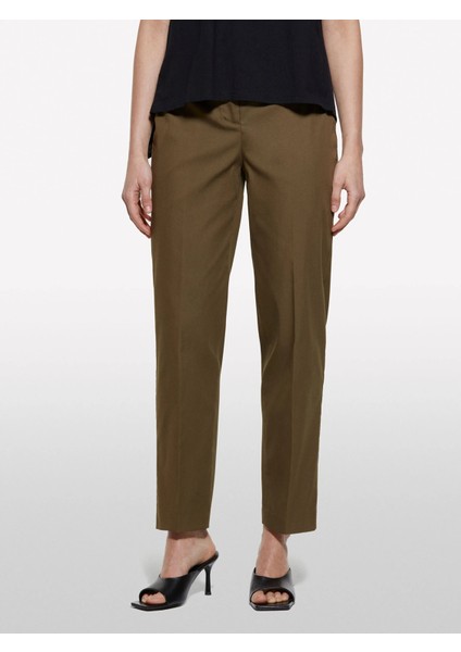 Pamuk Karışımlı Yanı Bağlamalı Yüksek Bel Sigaret Pantolon Kadın Yeşil Pantolon - 325P4SI0LF074 fırsatları