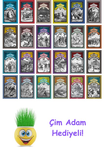 Jules Verne 24 Kitap Seti + Çim Adam Hediye