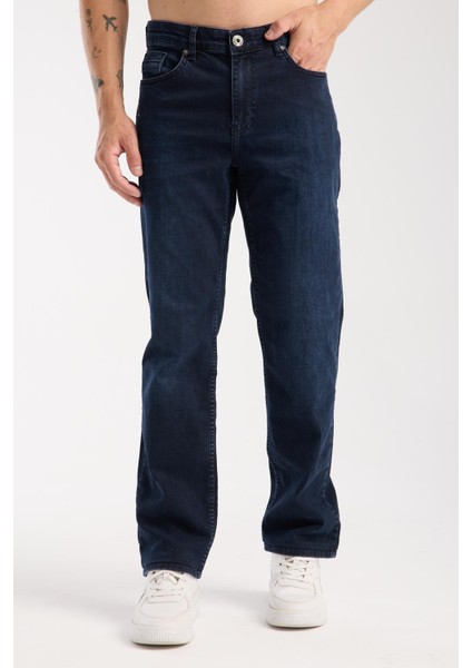 Erkek Regular Kesim Jean Pantolon %98 Pamuk %2 Elastan Koyu Denim Kot