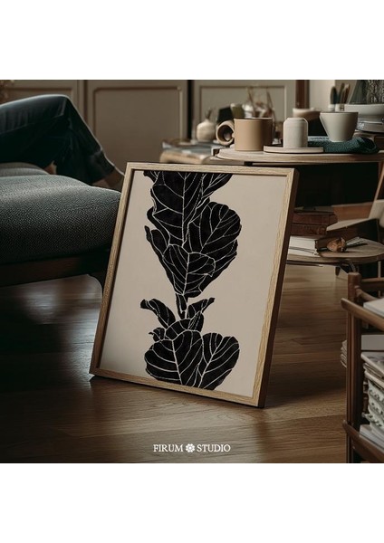 Siyah ve Bej Incir Bitkisi Yaprakları, Kasvetli Botanik Poster