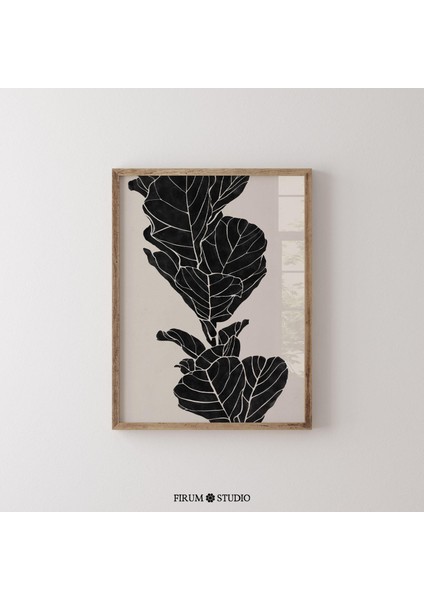 Siyah ve Bej Incir Bitkisi Yaprakları, Kasvetli Botanik Poster fiyatları