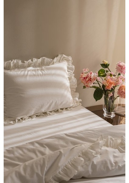 Yeni Sezon Obernai King Size %100 Pamuk Fırfırlı Düz Yıkamalı Nevresim Takımı - Beyaz - Beyaz fırsatları
