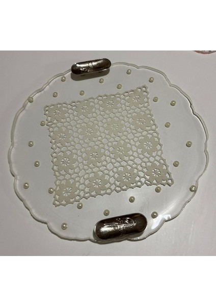 Dantelli Şeffaf Epoksi Tepsi Serisi (El Işi Dantel Detaylı - 30 Cm)