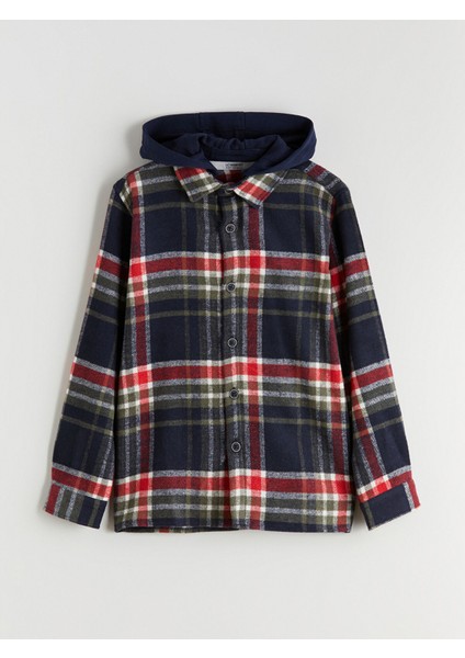 Yeni Sezon Kapüşonlu Ekose Erkek Çocuk Gömlek