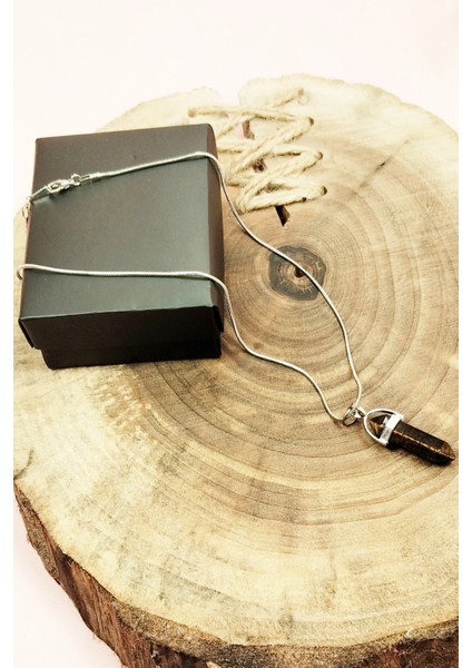 Kaplan Gözü Doğal Taşı Zincirli El Yapımı Tasarımlı Kolye Uç: 3,5 cm Zincir: 20 cm Kutulu fırsatları