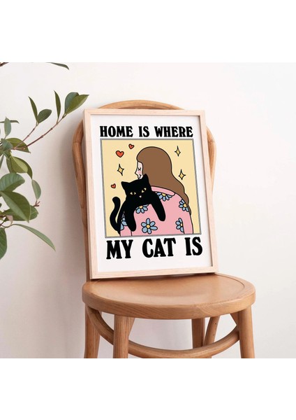 Çerçeveli Sevimli Kedi Baskısı, Retro Evim Kedimin Olduğu Yer, Kedi Kadın Baskıları, Mutfak Dekoru fiyatları