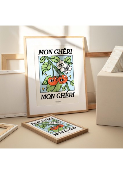 Çerçeveli Mon Cheri Fransız Kirazı Posteri, Botanik Baskı, Çiçek Baskısı, Retro Sanat, Mavi Büyük Baskılar fırsatları