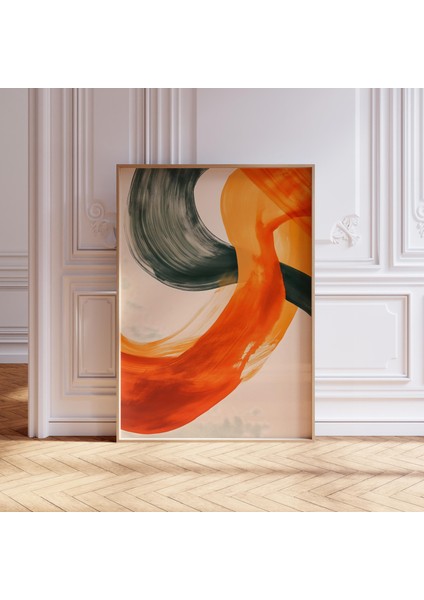 Adaçayı Yeşili Yanık Turuncu Orta Yüzyıl Modern Duvar Sanatı, Modern Soyut Sanat, Japandi Duvar Sanatı