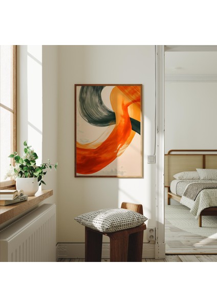 Adaçayı Yeşili Yanık Turuncu Orta Yüzyıl Modern Duvar Sanatı, Modern Soyut Sanat, Japandi Duvar Sanatı indirimleri