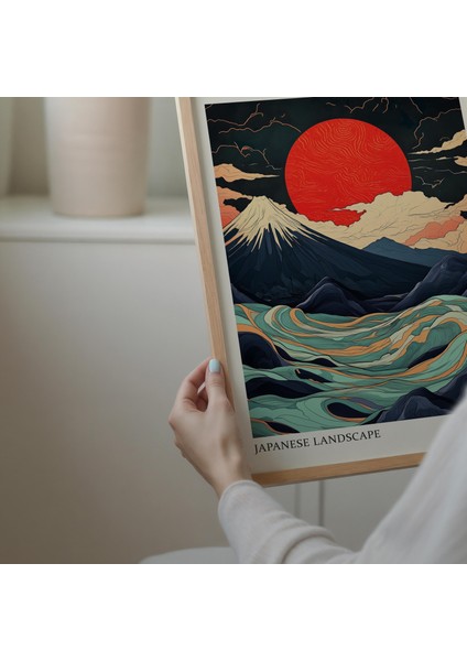 Japon Dalgası ve Dağ Posteri, Japon Duvar Sanatı, Japandi Duvar Sanatı, Japon Manzarası modelleri