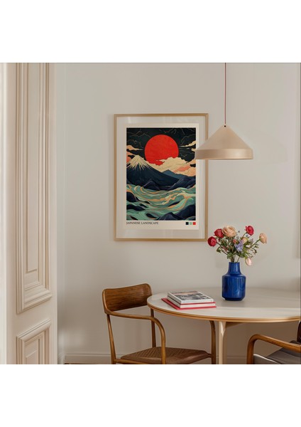 Japon Dalgası ve Dağ Posteri, Japon Duvar Sanatı, Japandi Duvar Sanatı, Japon Manzarası fırsatları