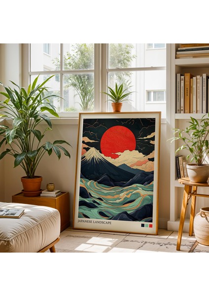 Japon Dalgası ve Dağ Posteri, Japon Duvar Sanatı, Japandi Duvar Sanatı, Japon Manzarası