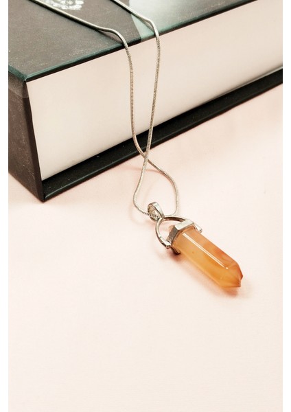 Kalsit Doğal Taşı Zincirli El Yapımı Tasarımlı Kolye Uç: 3,5 cm Zincir: 20 cm Kutulu modelleri