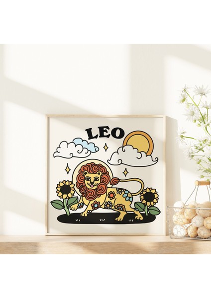 Aslan Burcu Baskısı, Aslan Burcu Poster Hediyesi, Sevimli Astroloji Burç Posterleri, Retro Burç Hediyesi fiyatları