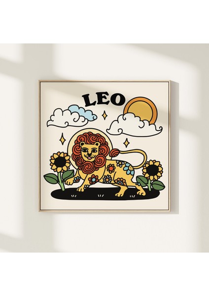 Aslan Burcu Baskısı, Aslan Burcu Poster Hediyesi, Sevimli Astroloji Burç Posterleri, Retro Burç Hediyesi fırsatları