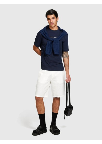 %100 Keten Slim Fit Bermuda Şort Erkek Beyaz Şort - 325P4AGHS9010