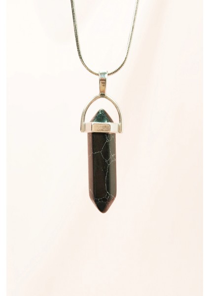 Mat Oniks Doğal Taşı Zincirli El Yapımı Tasarımlı Kolye Uç: 3,5 cm Zincir: 20 cm Kutulu