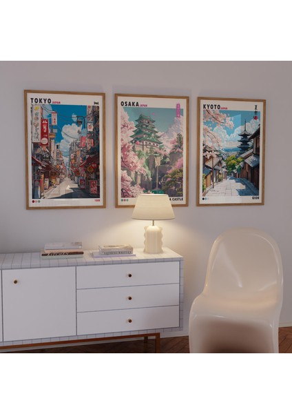 3'lü Japon Duvar Sanatı Seti, Tokyo Kyoto Osaka Posteri, Japandi Duvar Sanatı fiyatları