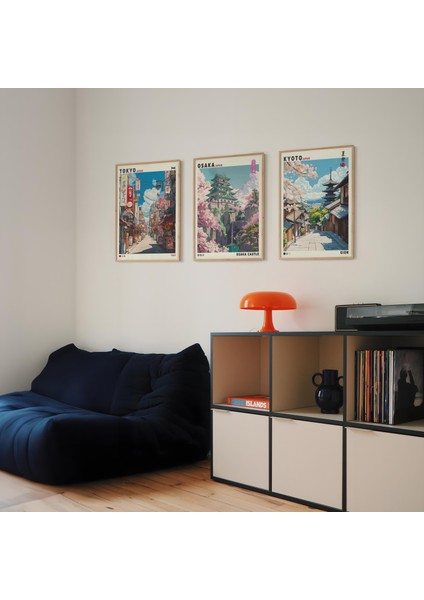 3'lü Japon Duvar Sanatı Seti, Tokyo Kyoto Osaka Posteri, Japandi Duvar Sanatı modelleri