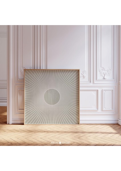 Adaçayı Yeşili Duvar Sanatı, Güneş Patlaması Duvar Dekoru, Kare Sanat, Orta Yüzyıl Modern