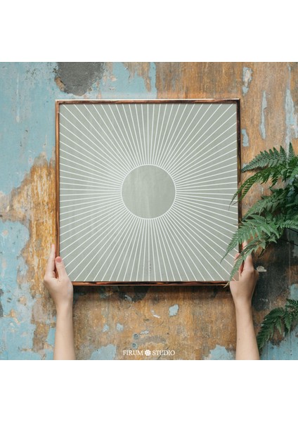 Adaçayı Yeşili Duvar Sanatı, Güneş Patlaması Duvar Dekoru, Kare Sanat, Orta Yüzyıl Modern fiyatları