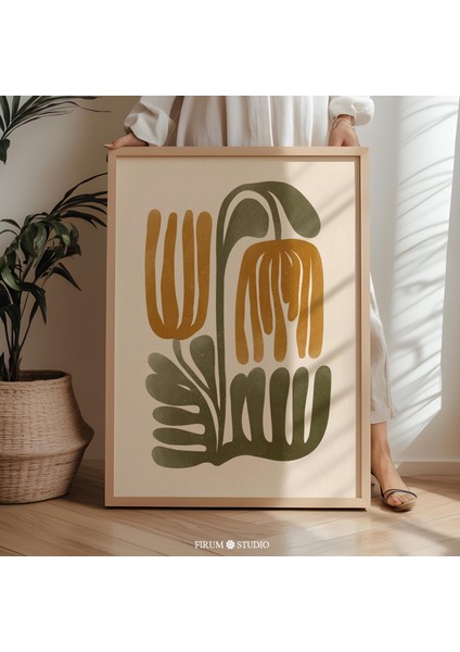 Sıcak Tonlar Soyut Botanik Duvar Dekoru