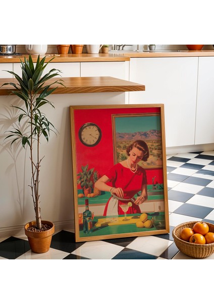 Retro 1950'LER Ev Hanımı Margarita: Vintage Mutfak Duvar Sanatı ( & )