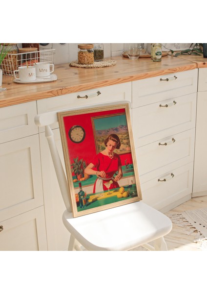 Retro 1950'LER Ev Hanımı Margarita: Vintage Mutfak Duvar Sanatı ( & )