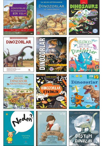 Dostum Dinozor + Neden? + Mete ve Muhteşem Keşfi + Sor Bakalım Dinozorlar + Dinozorlar Etkinlik + Büyük Dinozor Araştırması + Eğlenceli Sorular Ilginç Cevaplar Dinozorlar + Dinosaurs / 12’li Set