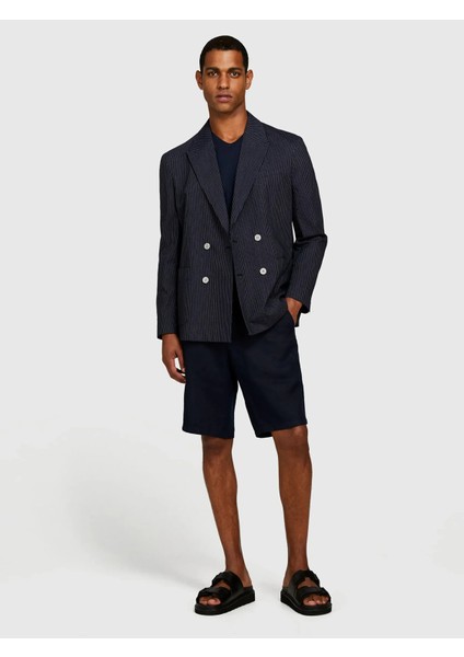 %100 Keten Slim Fit Bermuda Şort Erkek Lacivert Şort - 325P4AGHS9010