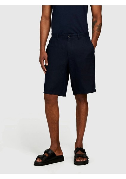 %100 Keten Slim Fit Bermuda Şort Erkek Lacivert Şort - 325P4AGHS9010 fırsatları
