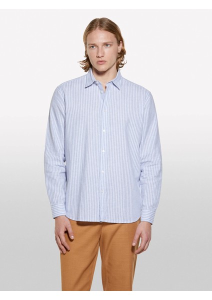 Keten Karışımlı Çizgili Regular Fit Gömlek Erkek Beyaz Gömlek - 325P51FCSQ03G fırsatları