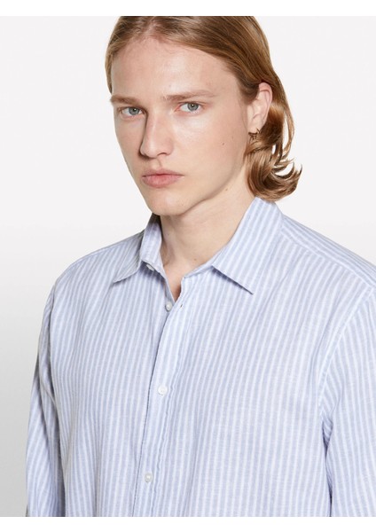 Keten Karışımlı Çizgili Regular Fit Gömlek Erkek Beyaz Gömlek - 325P51FCSQ03G indirimleri