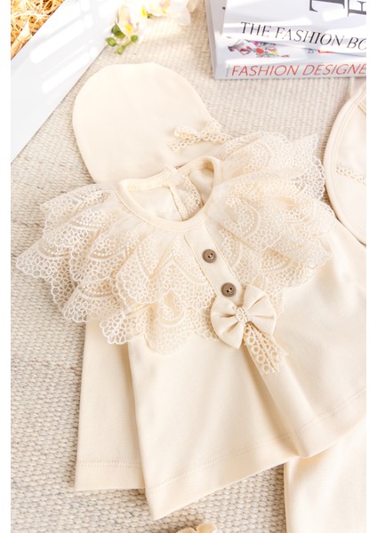 Güpürlü Fiyonklu Pamuklu 5'li Kız Bebek Hastane Çıkışı Bebek Takımı fiyatları