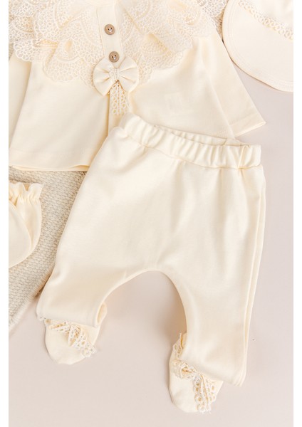 Güpürlü Fiyonklu Pamuklu 5'li Kız Bebek Hastane Çıkışı Bebek Takımı fırsatları