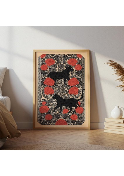 Black Tiger Japanese : Kırmızı Şakayık Çiçekli Halk Sanatı ( )