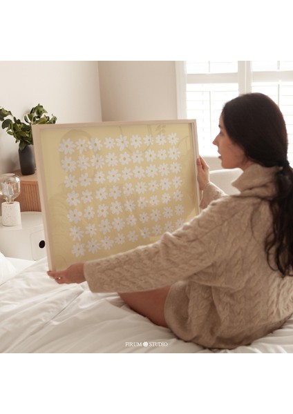 Pastel Sarı ve Beyaz Papatyalar Duvar Sanatı, Yatay Sanat, Pastel Oda Dekoru
