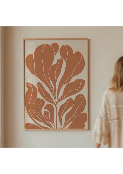 Yanık Turuncu Soyut Çiçek Sanatı - Modern Bohem Toprak Tonları Dekoru | Sıcak Estetik Için Botanik Terakota |