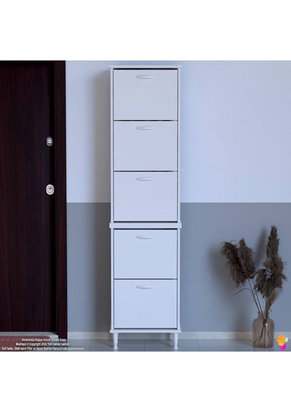 Asil 2 Li Beyaz Renk Kapı Önü Ayakkabılık 5 Düşer Kapak 10 Göz Bölme Ayakkabılık 52X205X26 cm fırsatları