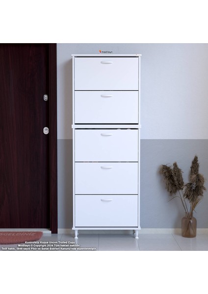 Asil 2 Li Beyaz Renk Kapı Önü Ayakkabılık 5 Düşer Kapak 10 Göz Bölme Ayakkabılık 52X205X26 cm indirimleri